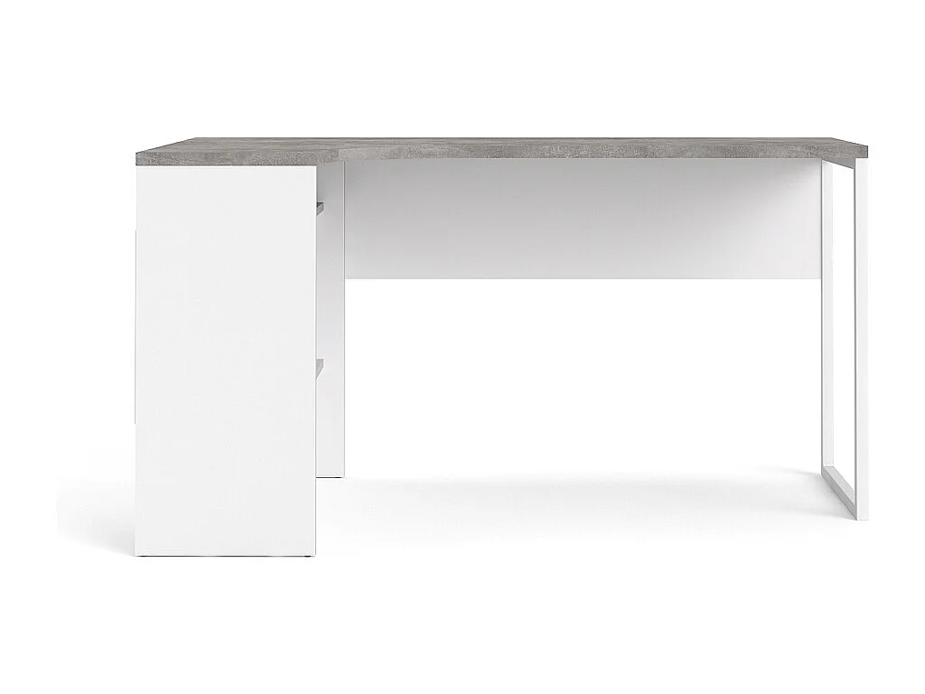 Plus Bureau bureau d'angle avec 3 tablettes de rangement et 2 tiroirs, finition blanc/béton.