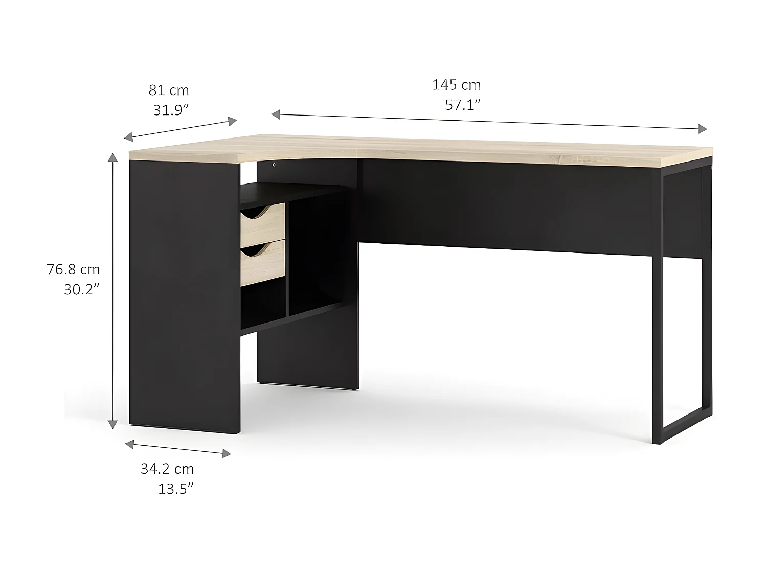 Fula Schreibtisch matt schwarz und Eiche Struktur.
