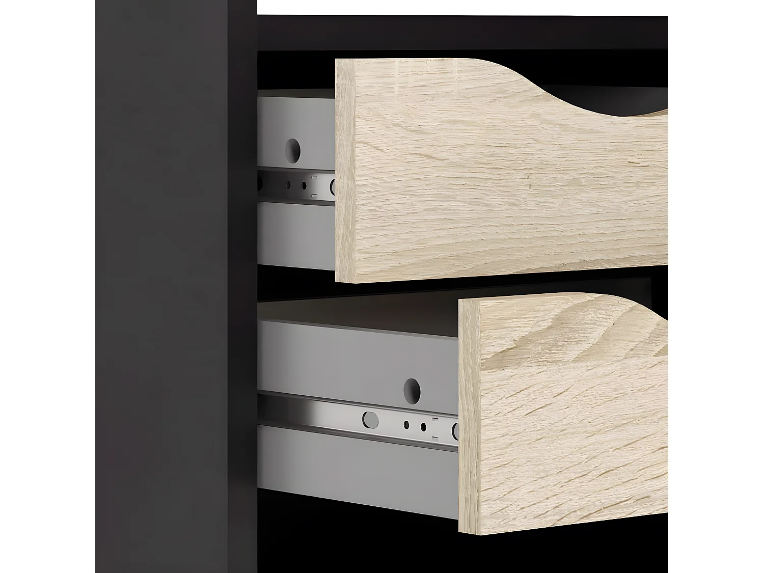 Fula Schreibtisch matt schwarz und Eiche Struktur.