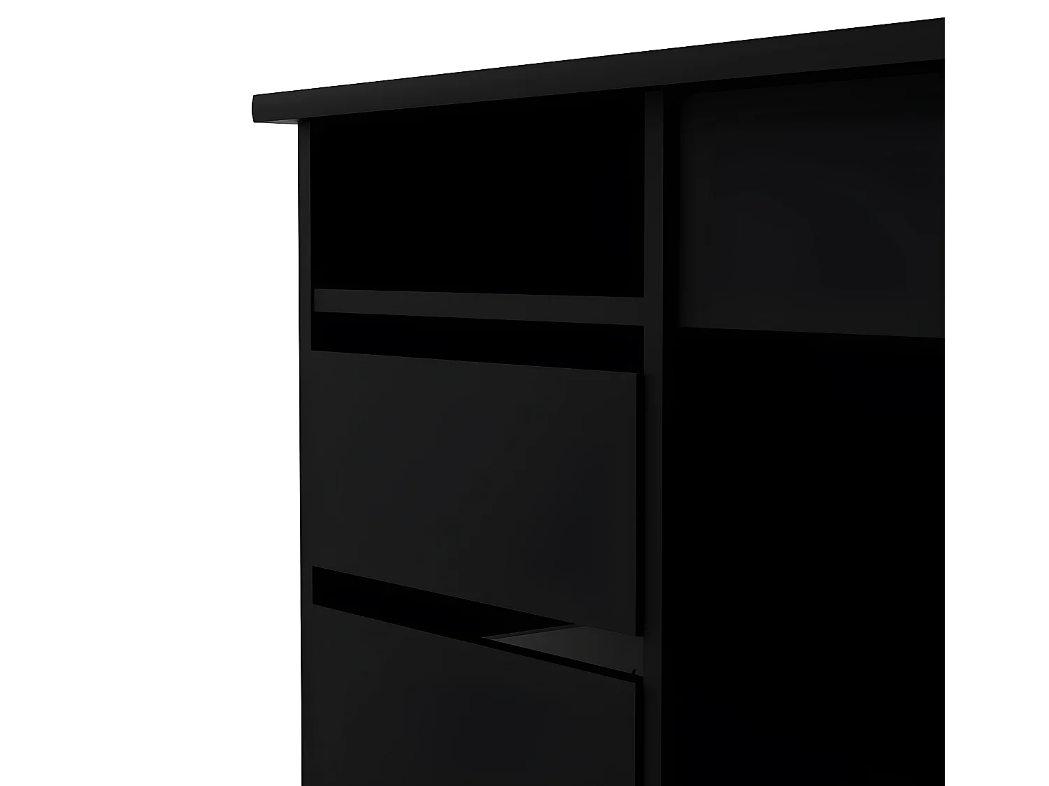 Plus bureau met 1 legplank, 3 kleine laden en 1 grote lade met sleutel, mat zwart.