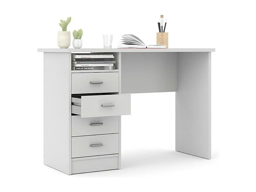 Fula Bureau 4 tiroirs et 1 tablette de rangement, blanc.