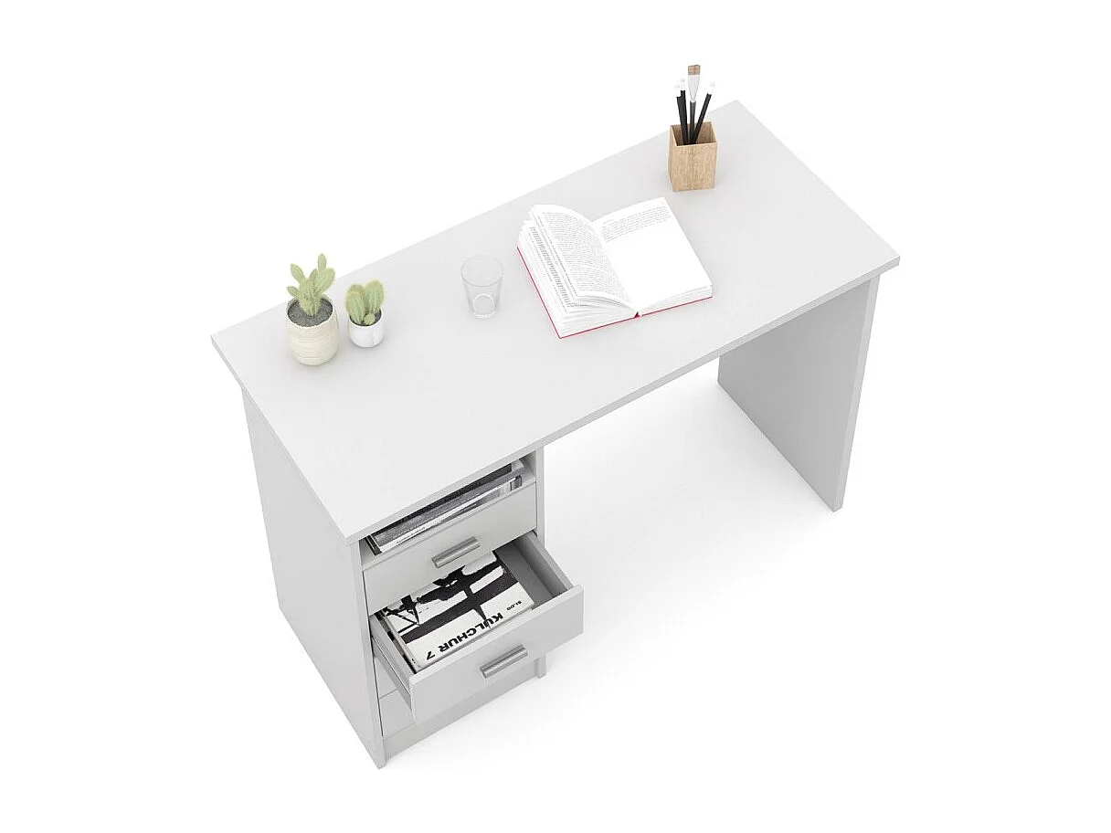 Fula Bureau 4 tiroirs et 1 tablette de rangement, blanc.