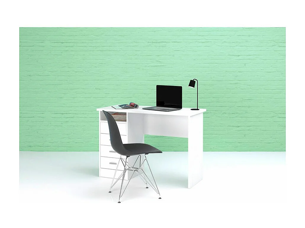 Fula Bureau 4 tiroirs et 1 tablette de rangement, blanc.