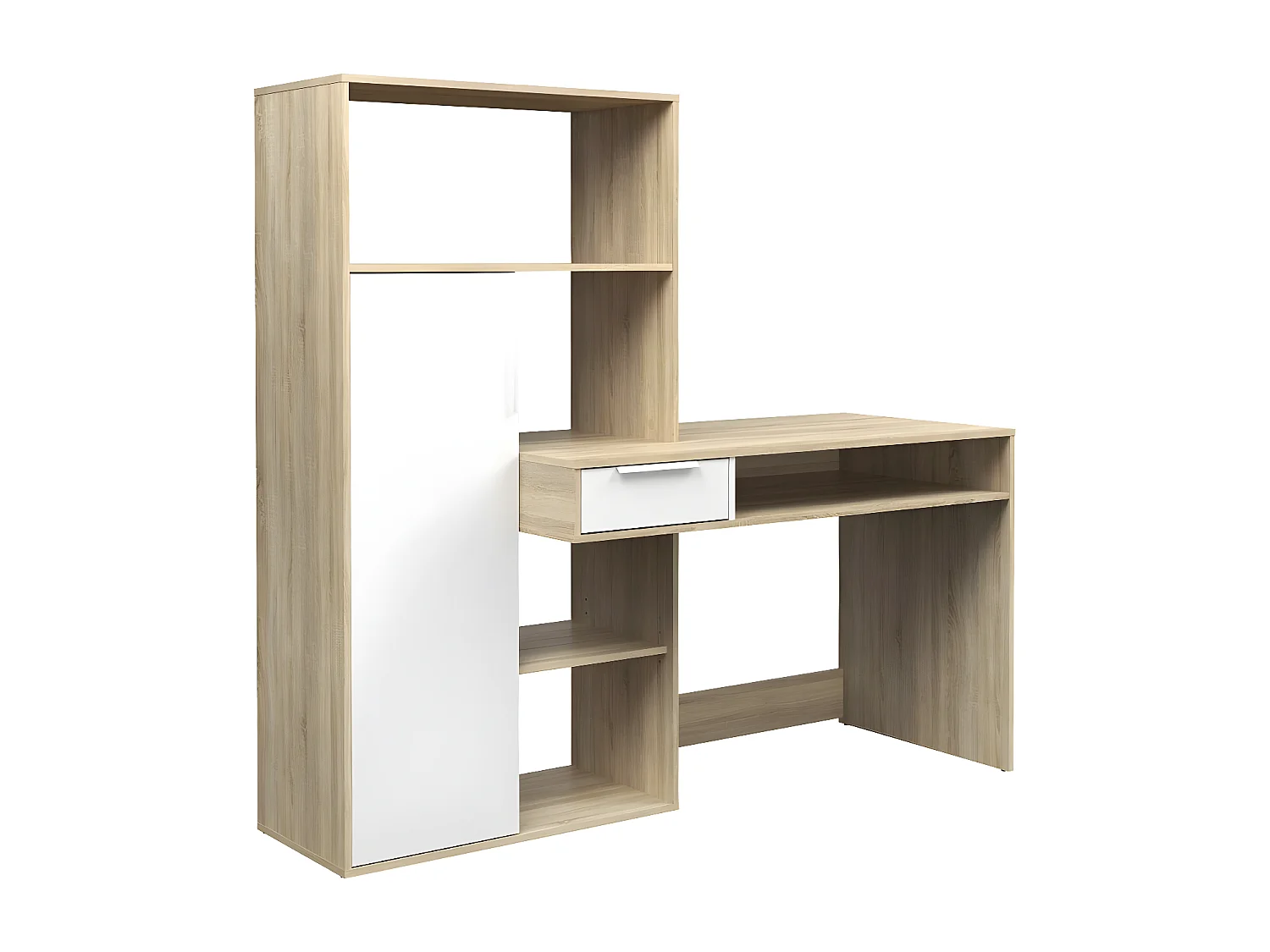 Fula Bureau 1 tiroir et 1 porte, finition chêne structuré et blanc.