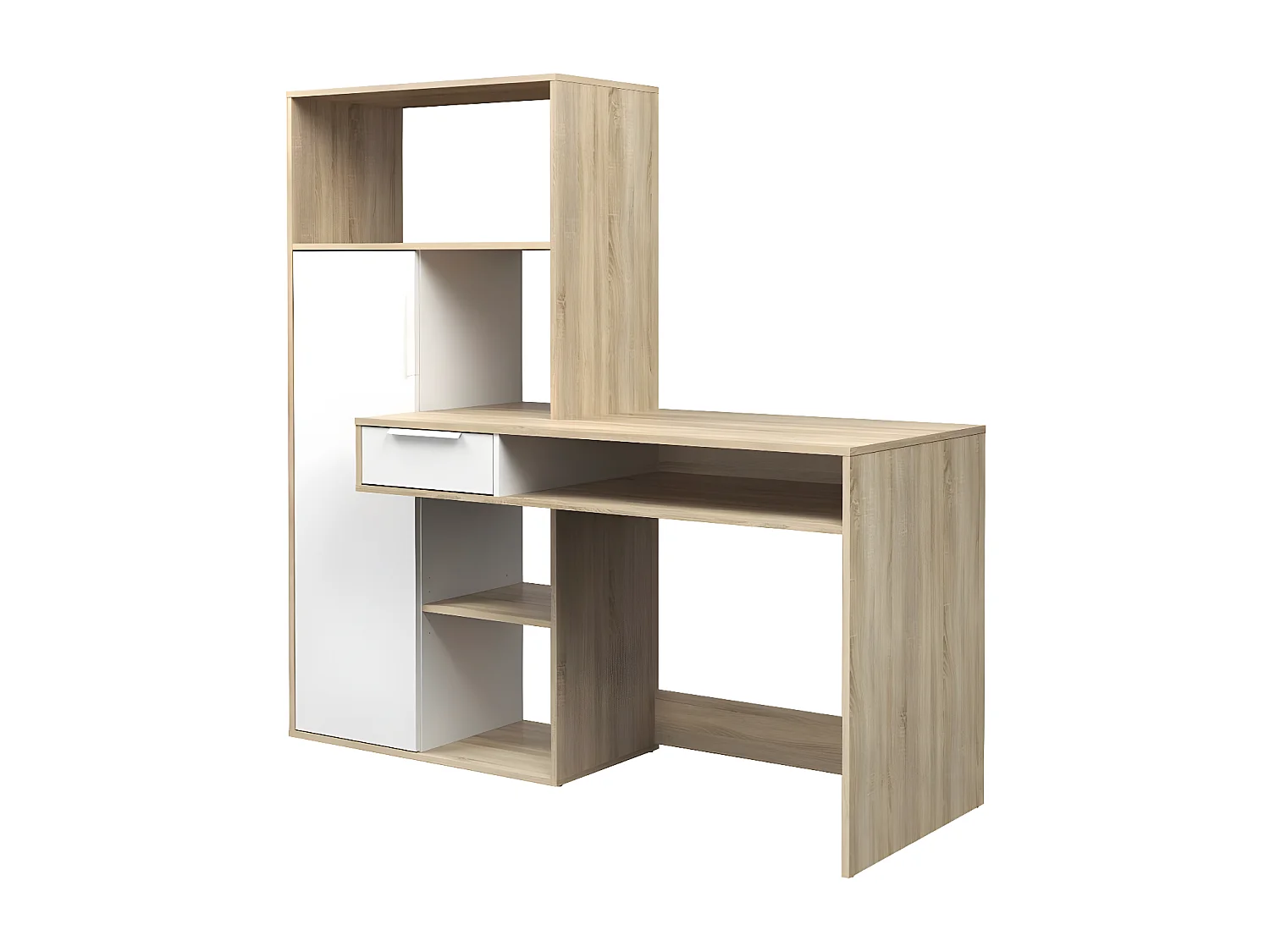 Fula Schreibtisch 1 Schublade und 1 Tür Eiche Struktur und weiss.