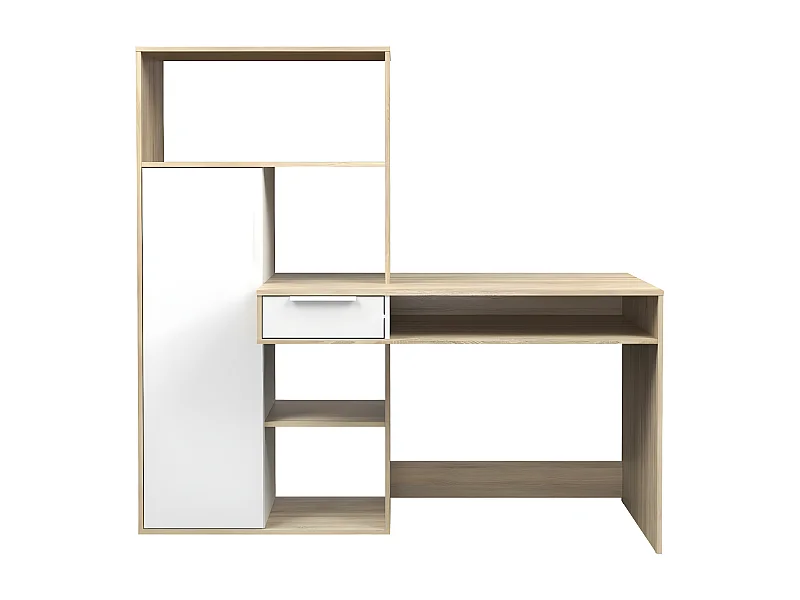 Fula bureau 1 lade en 1 deur eiken decor en wit.