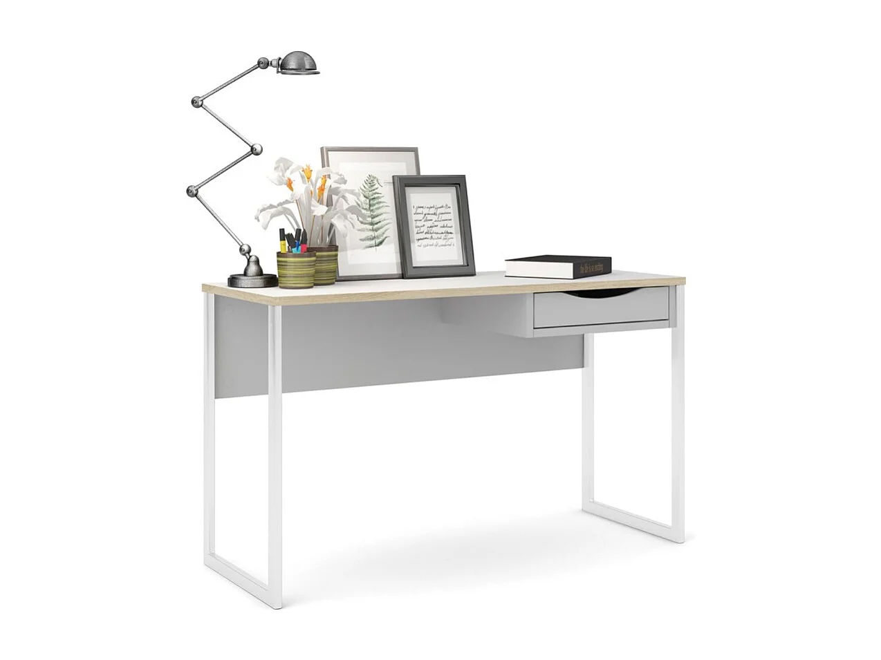 Fula Schreibtisch 130 cm 1 Schublade weiss, matt weiss.