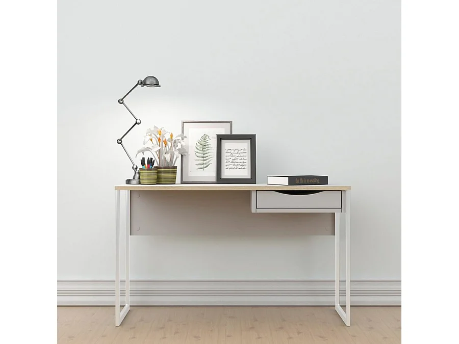 Escritorio Fula 130 cm 1 cajón blanco, blanco mate.