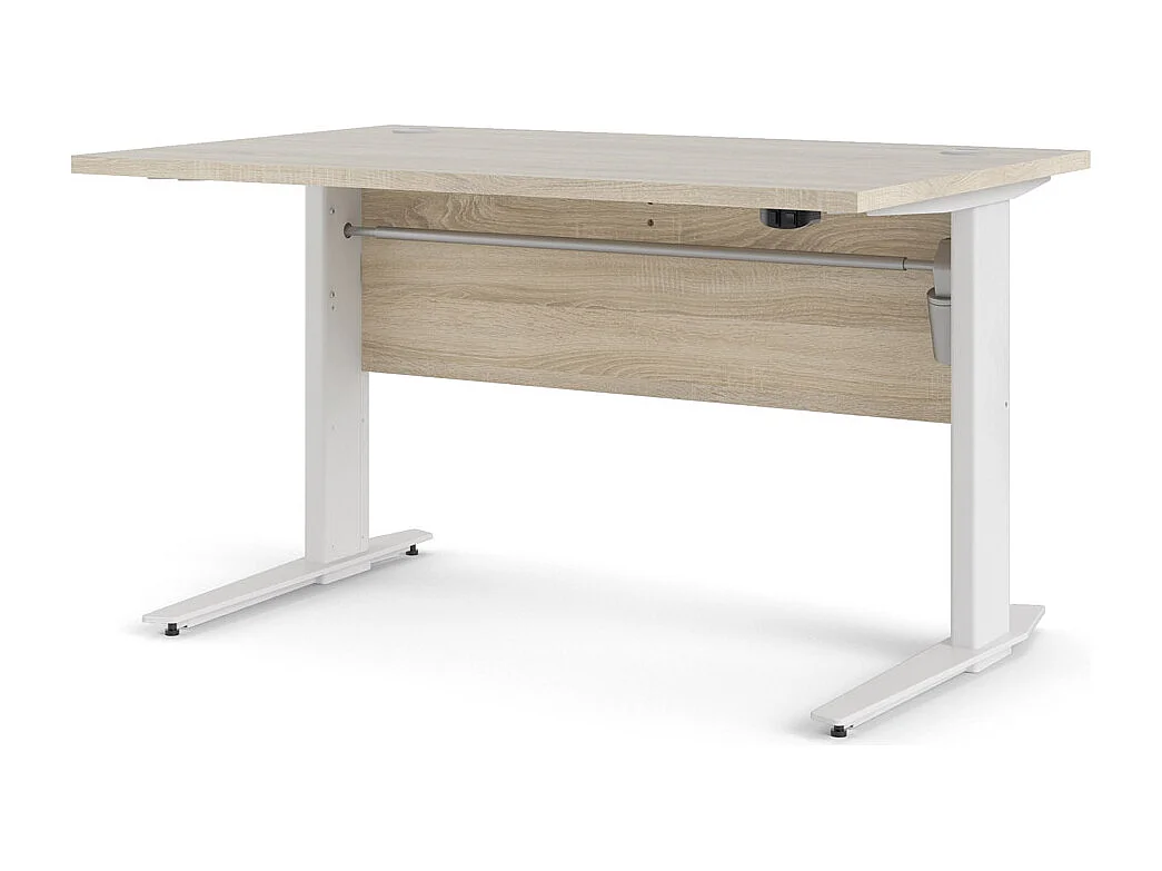 Prisme Bureau à hauteur réglable électrique, finition chêne structuré et blanc.