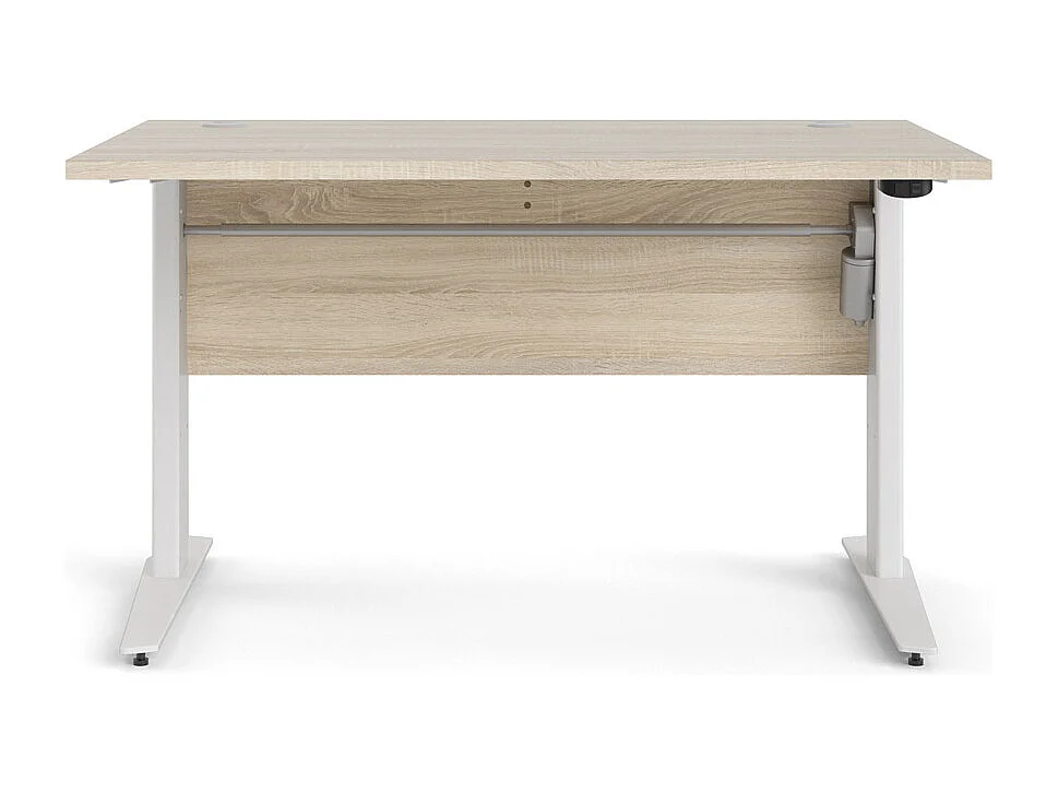 Prisme Bureau à hauteur réglable électrique, finition chêne structuré et blanc.