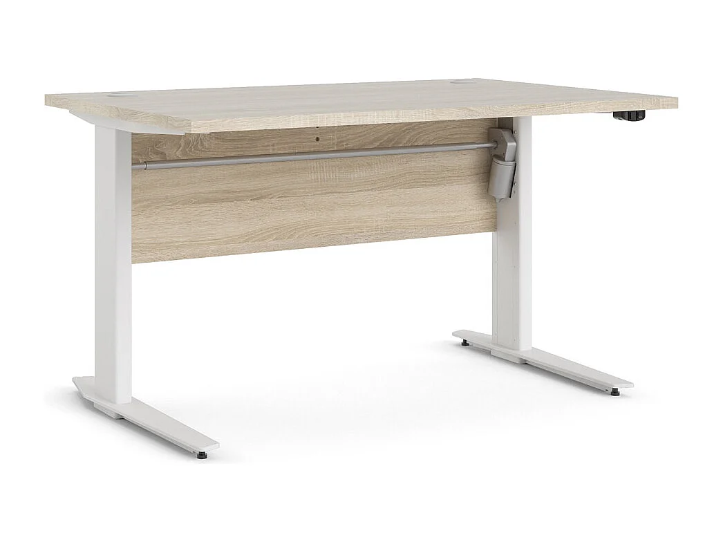 Prisme Bureau à hauteur réglable électrique, finition chêne structuré et blanc.
