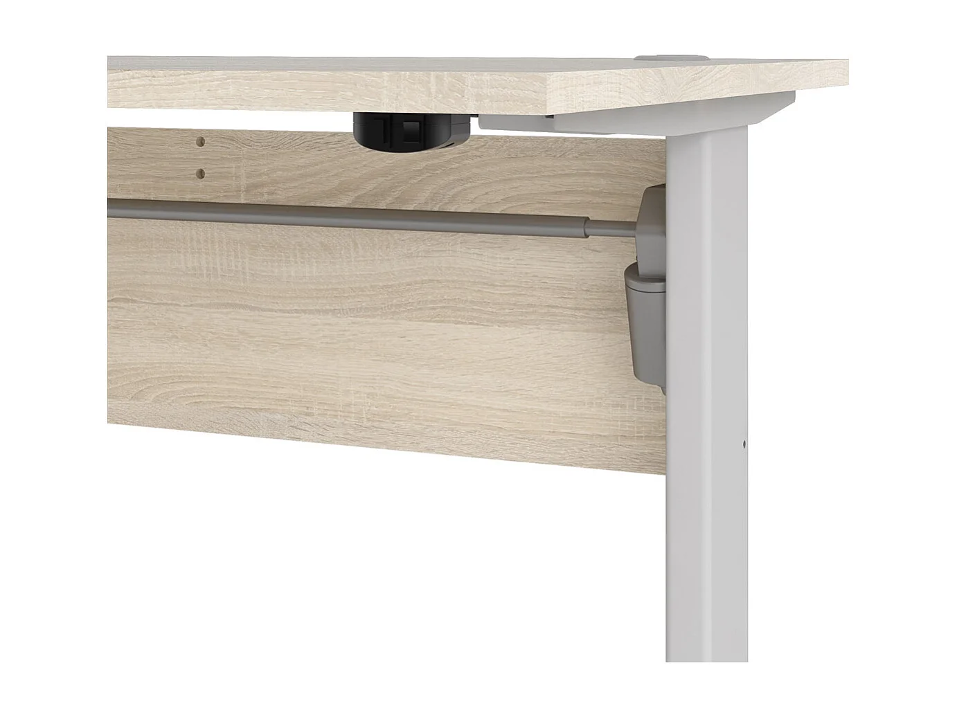 Prisme Bureau à hauteur réglable électrique, finition chêne structuré et blanc.
