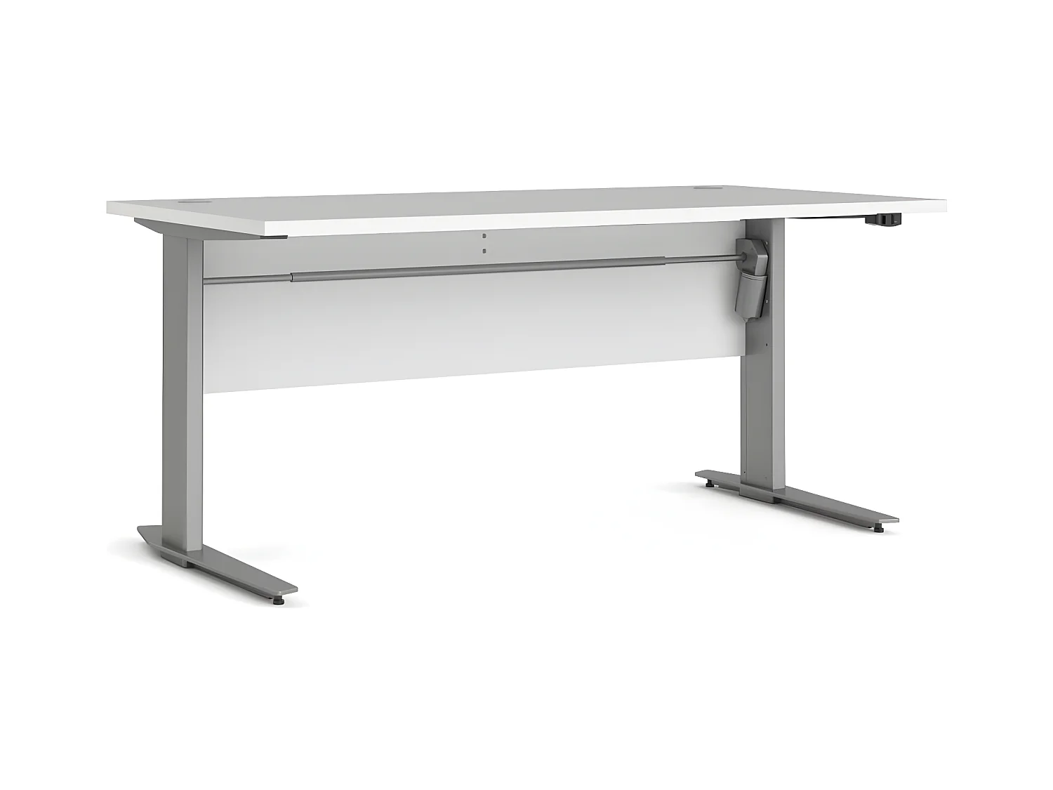Prisme Bureau A électrique hauteur réglabe, blanc et acier, gris argenté.
