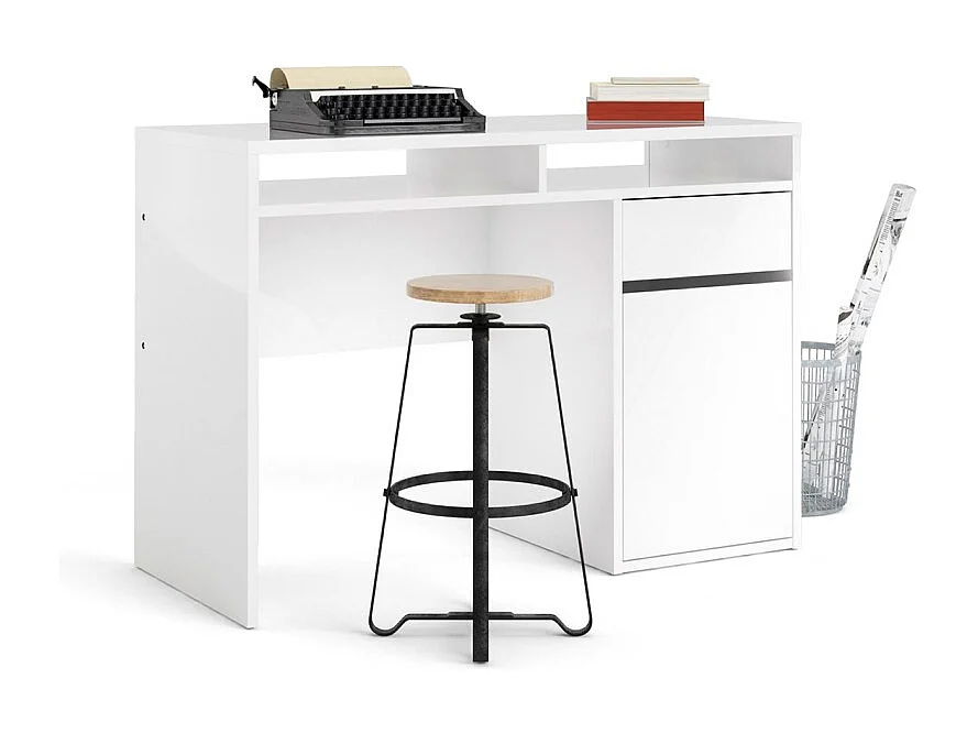 Fula Bureau 2 pièces, 1 tiroir et 1 porte, blanc brillant.