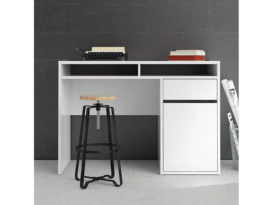 Fula Bureau 2 pièces, 1 tiroir et 1 porte, blanc brillant.
