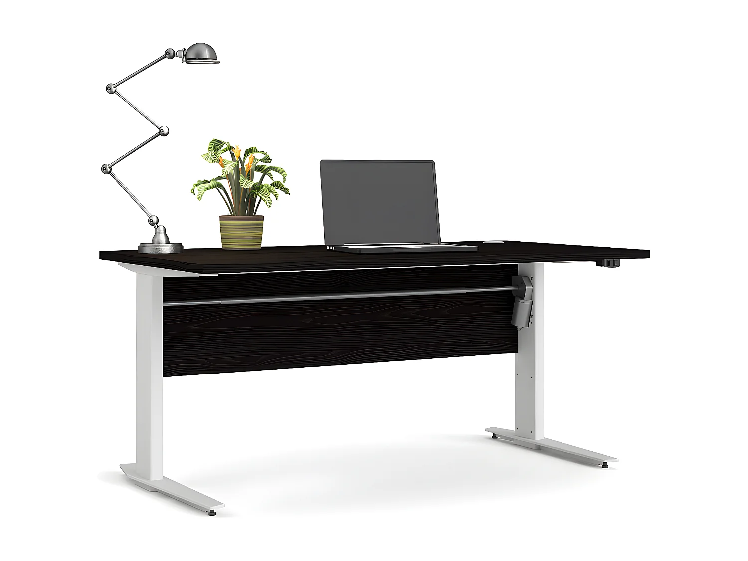 Prisme Bureau met elektrische hef- en daalfunctie, zwart essen decor, wit