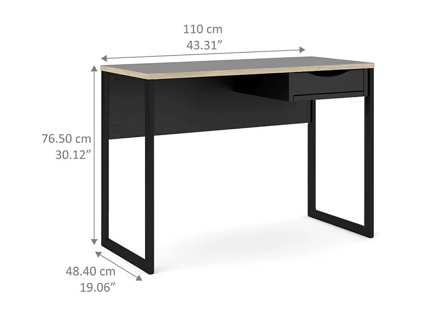 Fula bureau 110 cm 1 lade zwart, mat zwart.