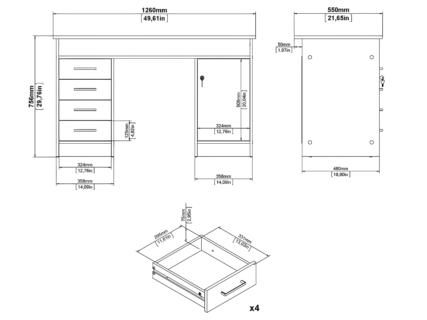 Fula bureau 4 laden Hickory decor.