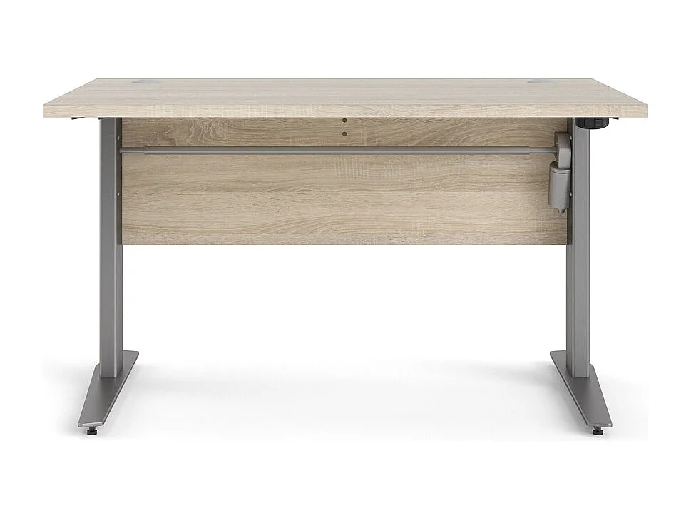 Prisme Bureau à hauteur réglable électrique, finition chêne structuré et gris argenté.