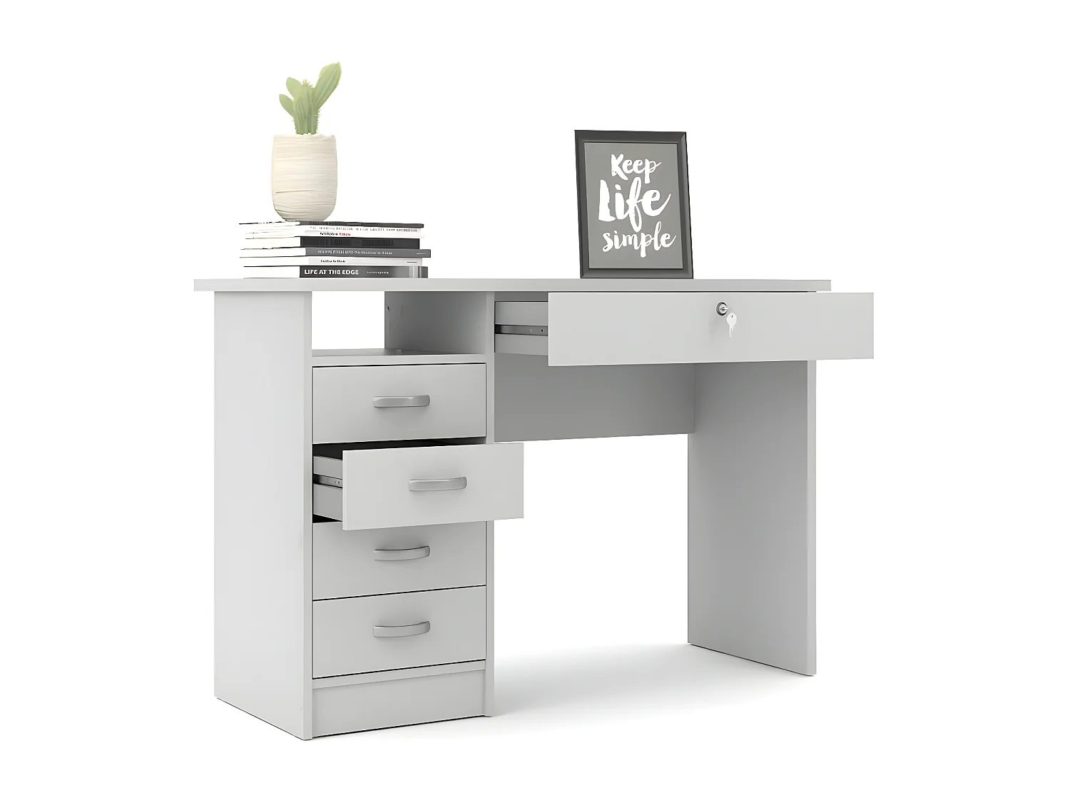 Fula Schreibtisch 5 Schubladen weiss.