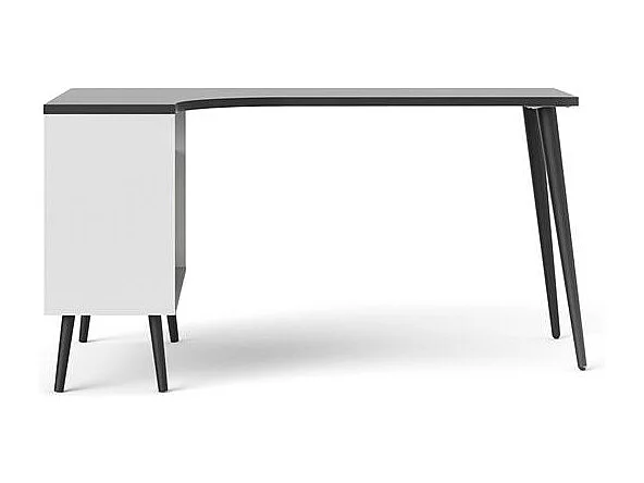 Napoli Eckschreibtisch mit 2 Schubladen und 3 Ablagen in weiß und matt schwarz.