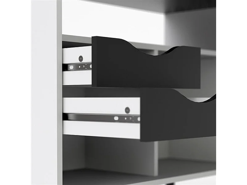 Napoli Eckschreibtisch mit 2 Schubladen und 3 Ablagen in weiß und matt schwarz.