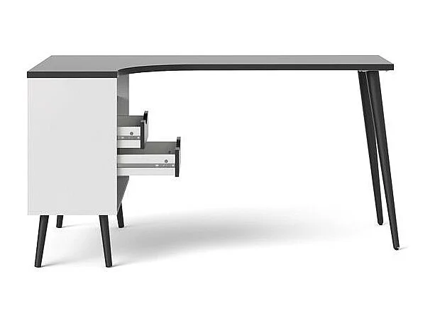 Napoli Eckschreibtisch mit 2 Schubladen und 3 Ablagen in weiß und matt schwarz.