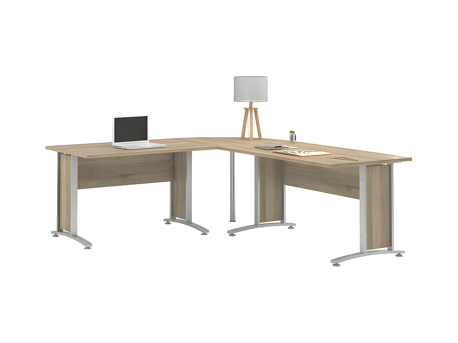 Prisme bureau A eiken decor en zilvergrijs staal.