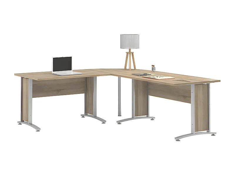 Prisme bureau A eiken decor en zilvergrijs staal.