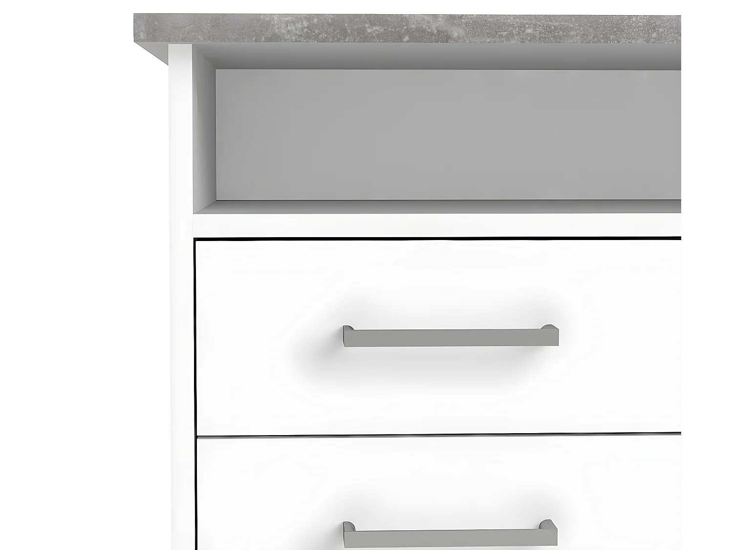 Plus Schreibtisch mit 1 Regal, 4 Schubladen und 1 Tür mit Schloss, weiß / Beton Dekor.