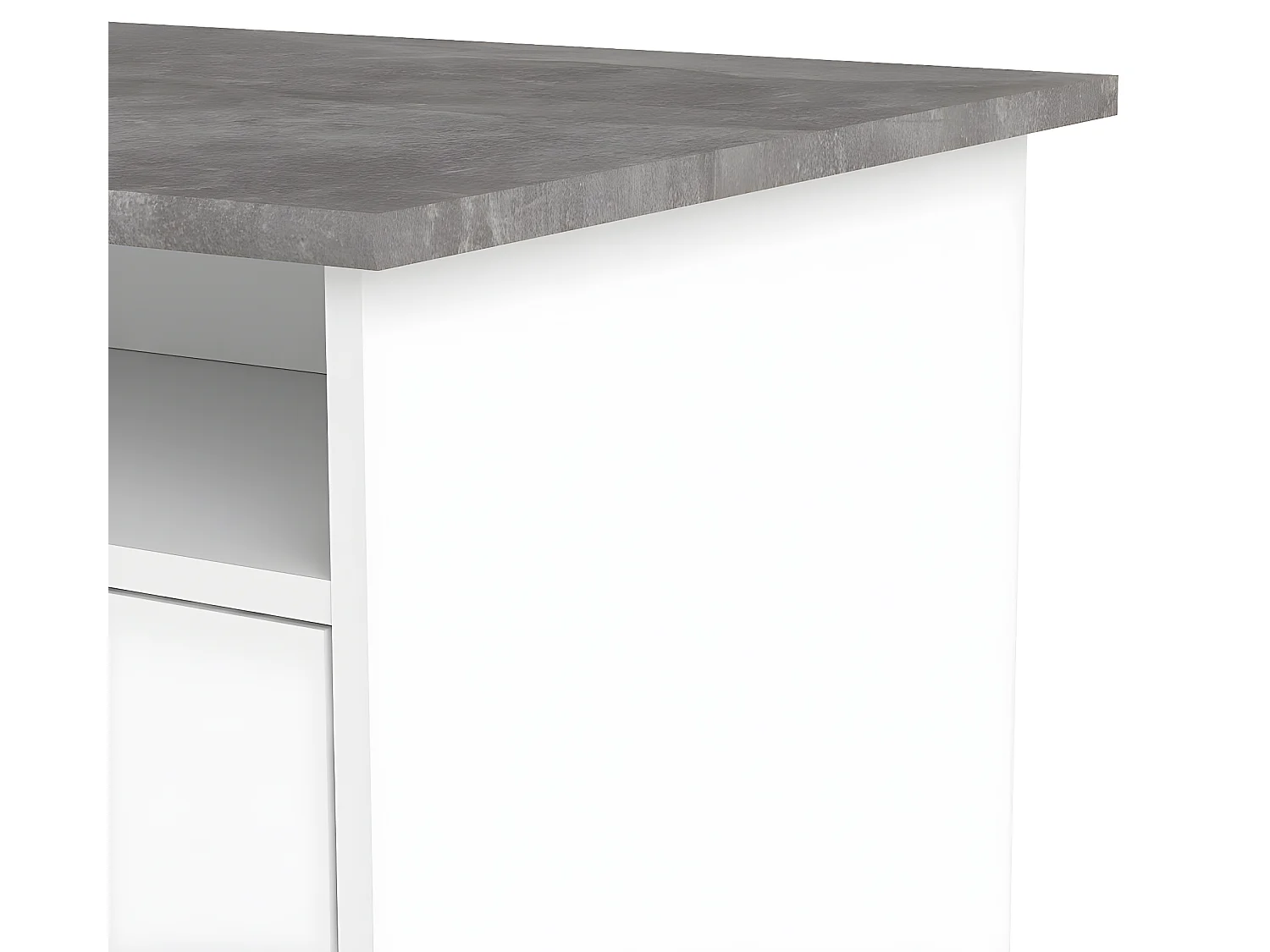 Plus Schreibtisch mit 1 Regal, 4 Schubladen und 1 Tür mit Schloss, weiß / Beton Dekor.