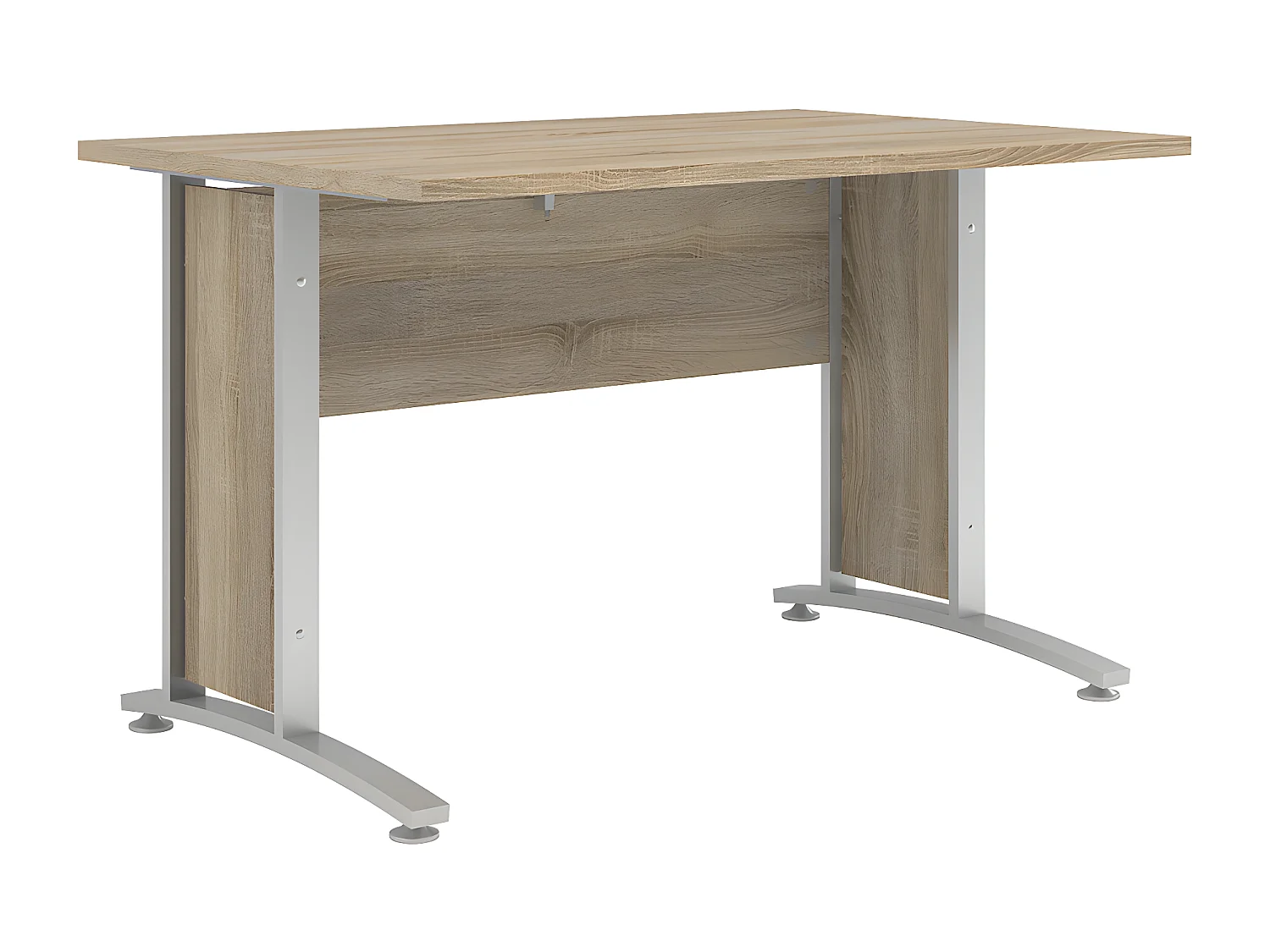 Prisme Bureau C, imitation chêne et acier, gris argenté.