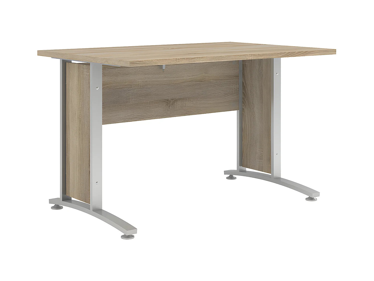 Prisme Bureau C, imitation chêne et acier, gris argenté.
