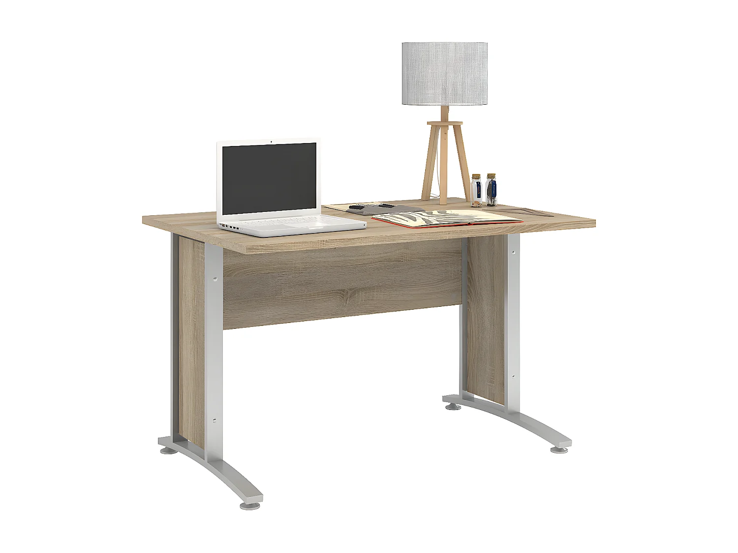 Prisme bureau C eiken decor en zilvergrijs staal.