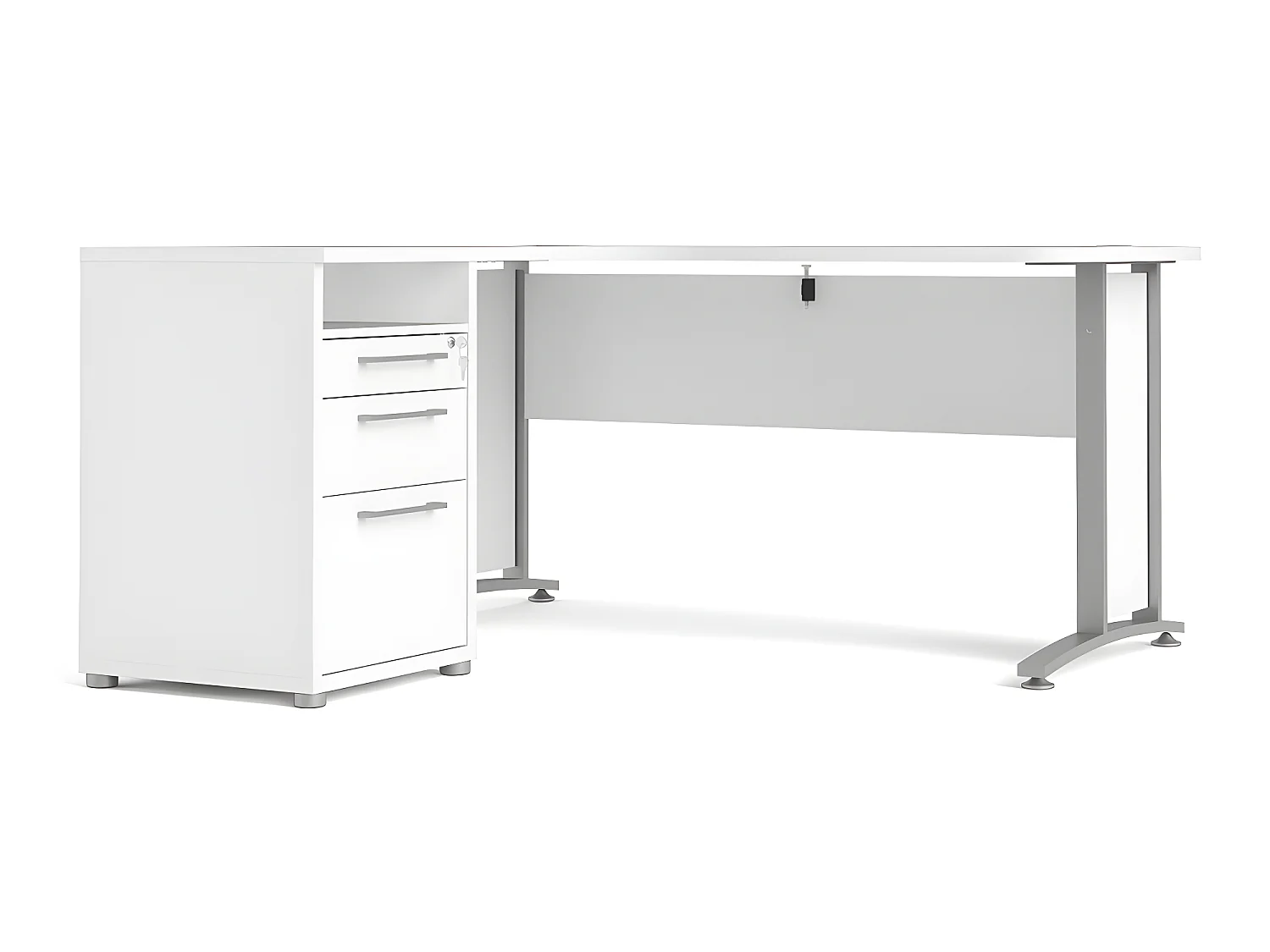 Prisme Bureau d'angle avec 1 tablette de rangement et 3 tiroirs, blanc, gris