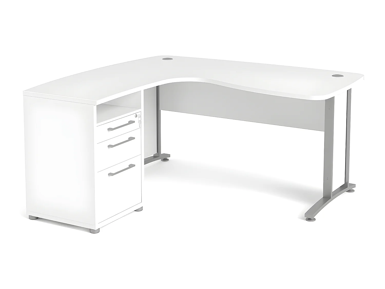 Prisme Bureau d'angle avec 1 tablette de rangement et 3 tiroirs, blanc, gris
