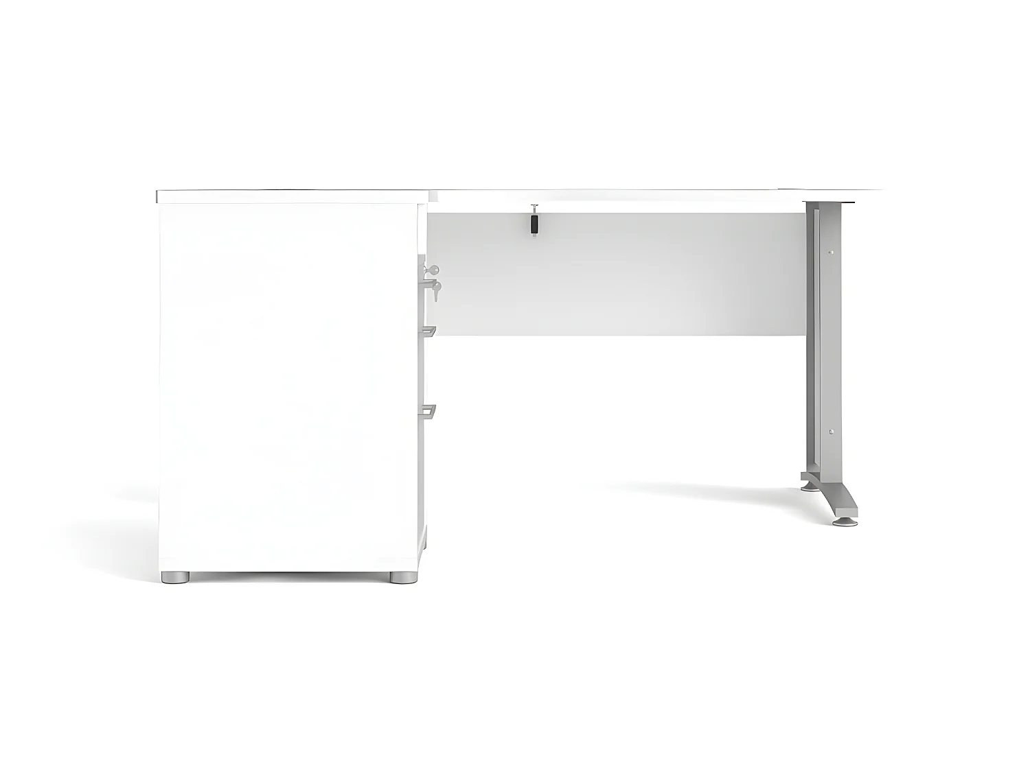 Prisme Bureau d'angle avec 1 tablette de rangement et 3 tiroirs, blanc, gris
