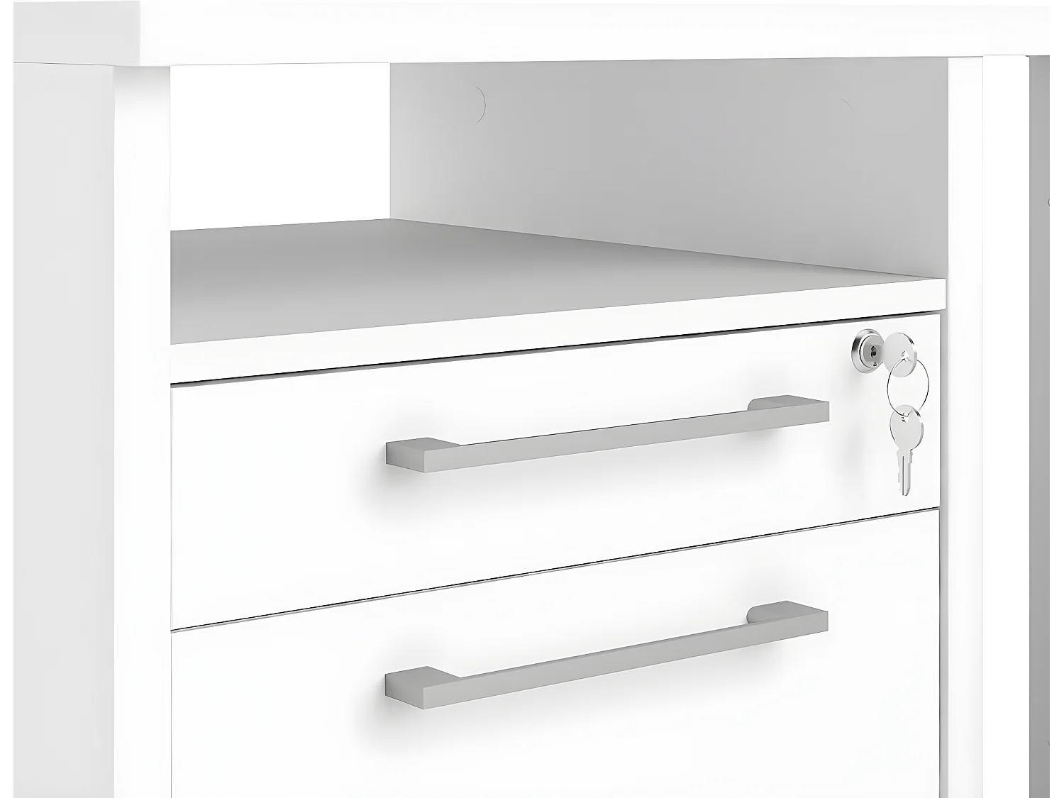 Prisme Bureau d'angle avec 1 tablette de rangement et 3 tiroirs, blanc, gris