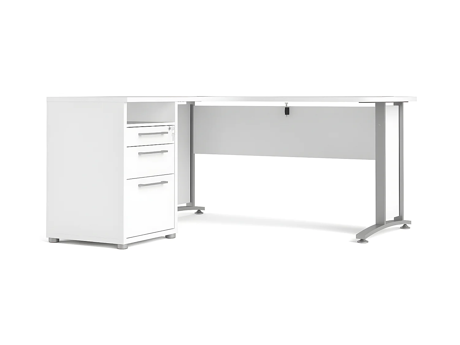 Prisme Bureau d'angle avec 1 tablette de rangement et 3 tiroirs, blanc, gris