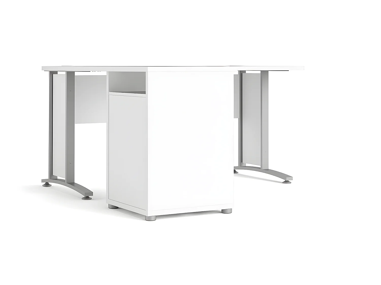 Prisme Bureau d'angle avec 1 tablette de rangement et 3 tiroirs, blanc, gris