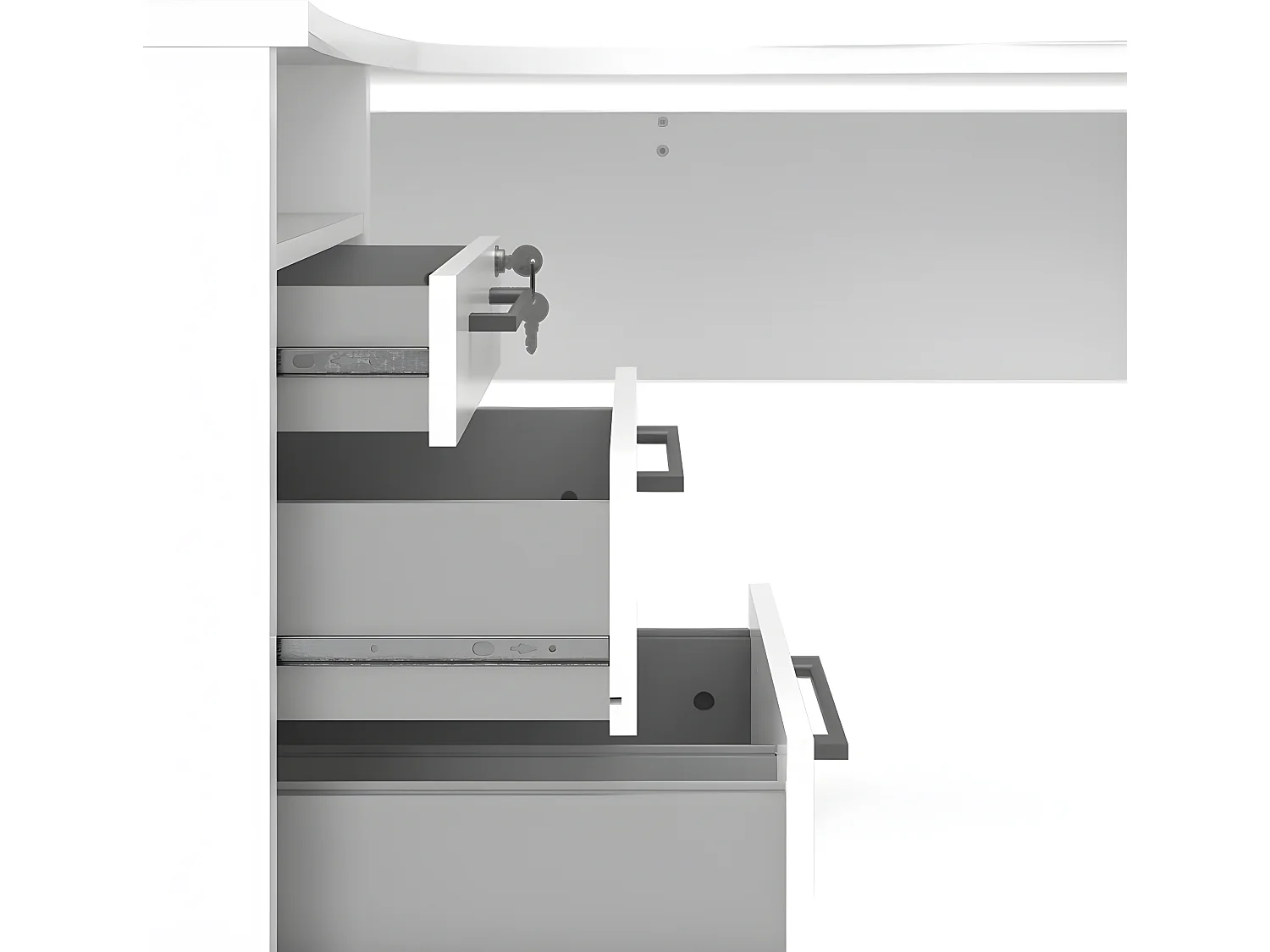 Prisme Bureau d'angle avec 1 tablette de rangement et 3 tiroirs, blanc, gris