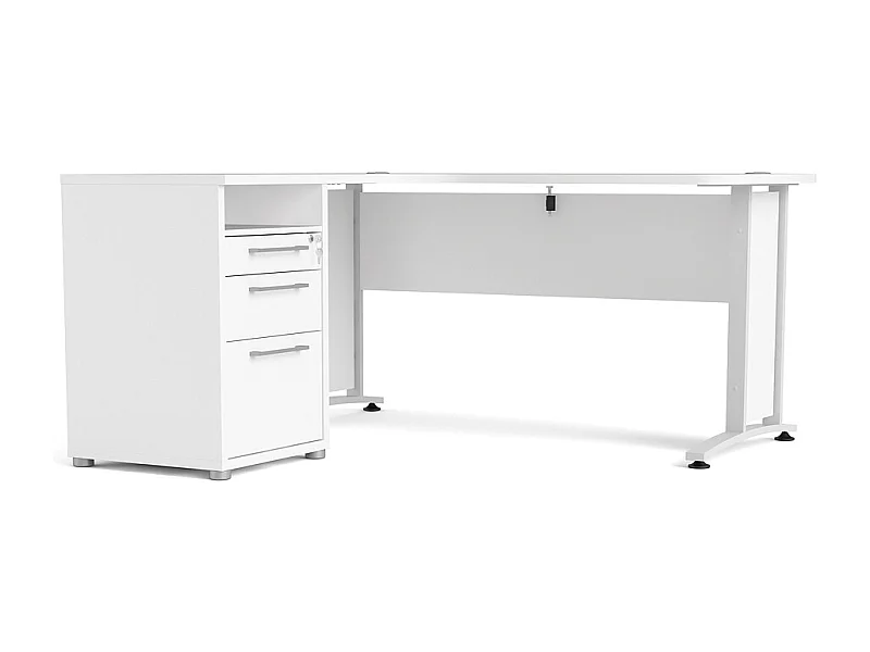 Prisme Hoekbureau met 1 plank en 3 laden, wit, wit