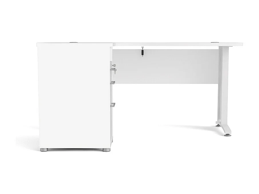 Prisme Eckschreibtisch mit 1 Ablage und 3 Schubladen weiss, weiss