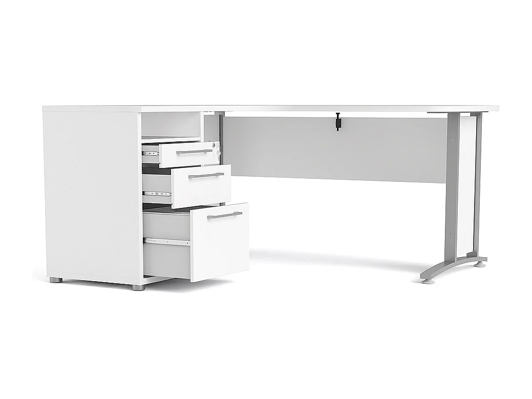 Prisme Eckschreibtisch mit 1 Ablage und 3 Schubladen weiss, weiss