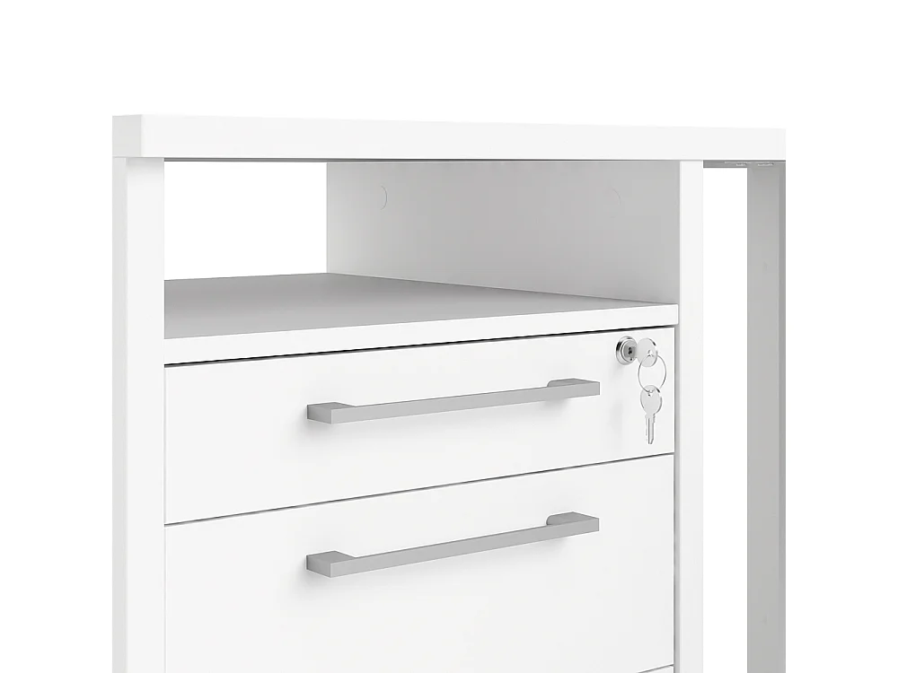 Prisme Eckschreibtisch mit 1 Ablage und 3 Schubladen weiss, weiss