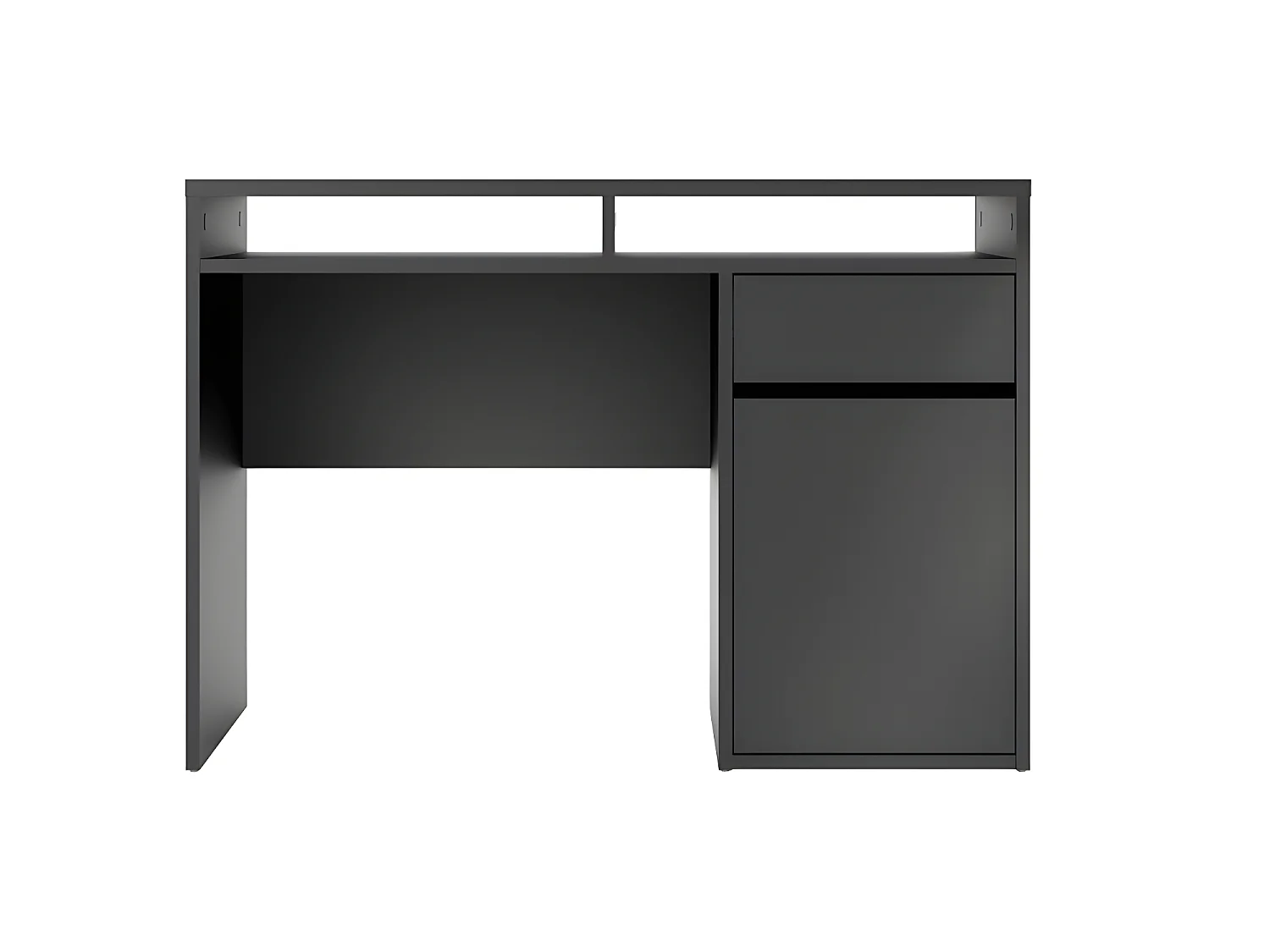 Plus Schreibtisch mit 1 Tür, 1 Schublade und 2 Regalen, mattschwarz.