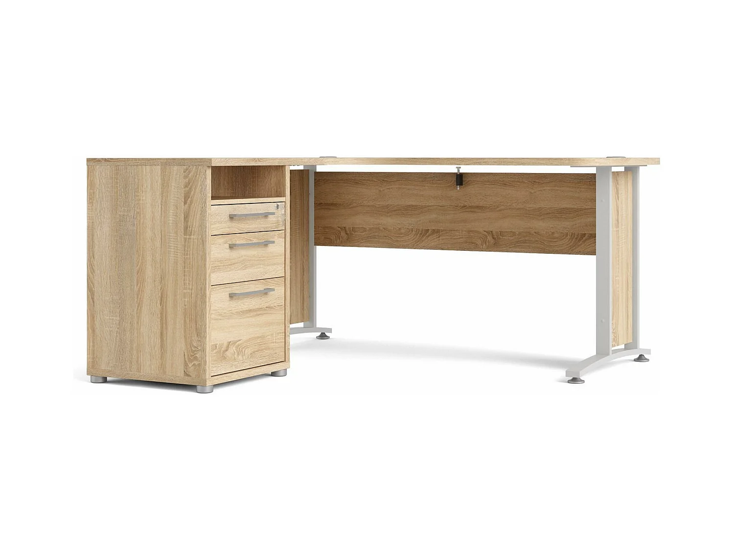 Prisme Bureau 3 tiroirs. Finition chêne et blanc.