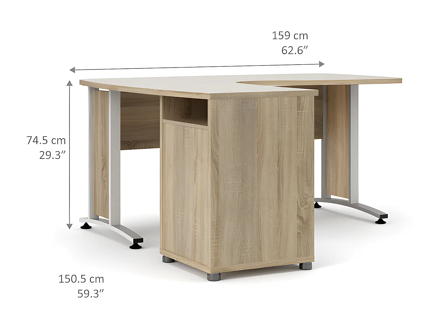 Prisme bureau 3 lades eiken decor en wit.