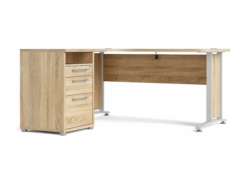 Prisme bureau 3 lades eiken decor en wit.
