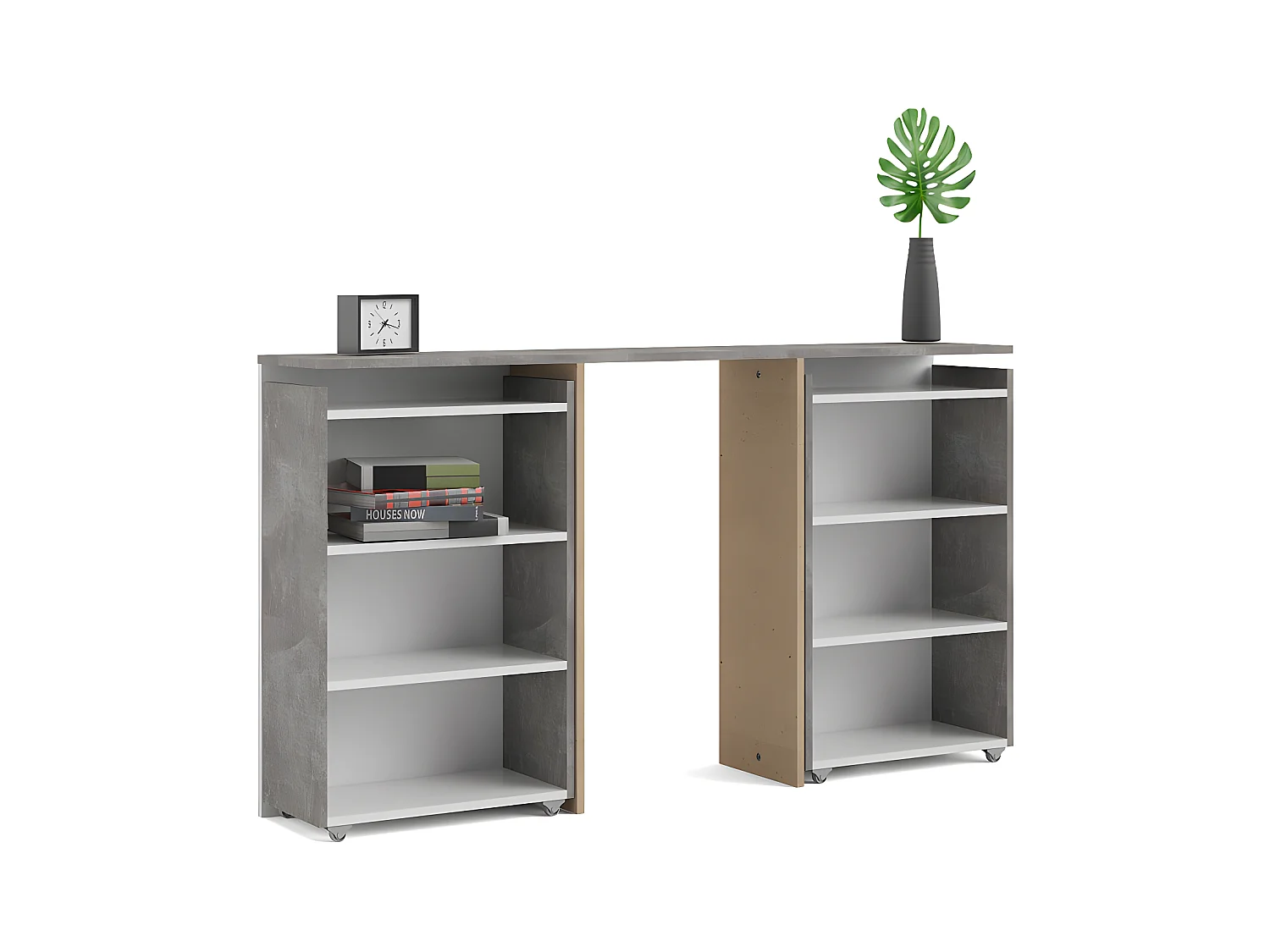 Nada Tête de lit avec rangement 140 cm, finition béton, blanc brillant.